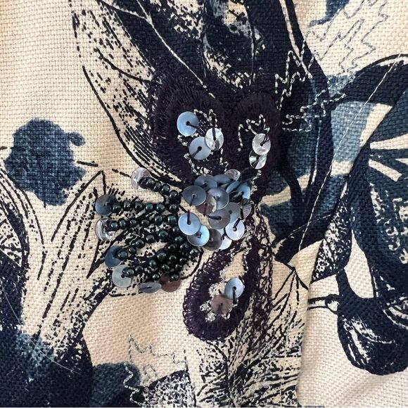 Coldwater Creek Jacket Women Blue And White Print Size 12 Open Front Fully Lined - Picture 2 of 8